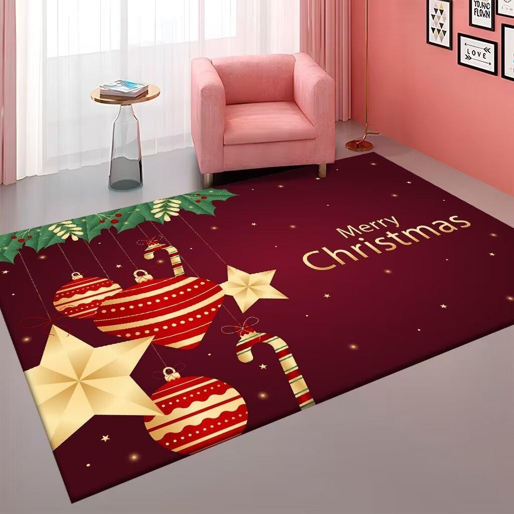 1pc Red Rug Marry Christmas Gift 3D Print Non-slip Rug Entrance Mat Home Living Room Bedroom Ornament New Year Christmas Decor