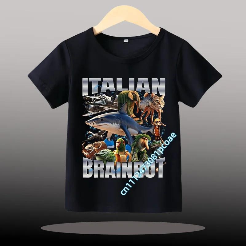 Children Unisex T-shirt Girl Boy Italian Brainrot Animals Kids Tung Tung Tung Sahur Short Sleeve Funny Meme Tee Summer Clothing