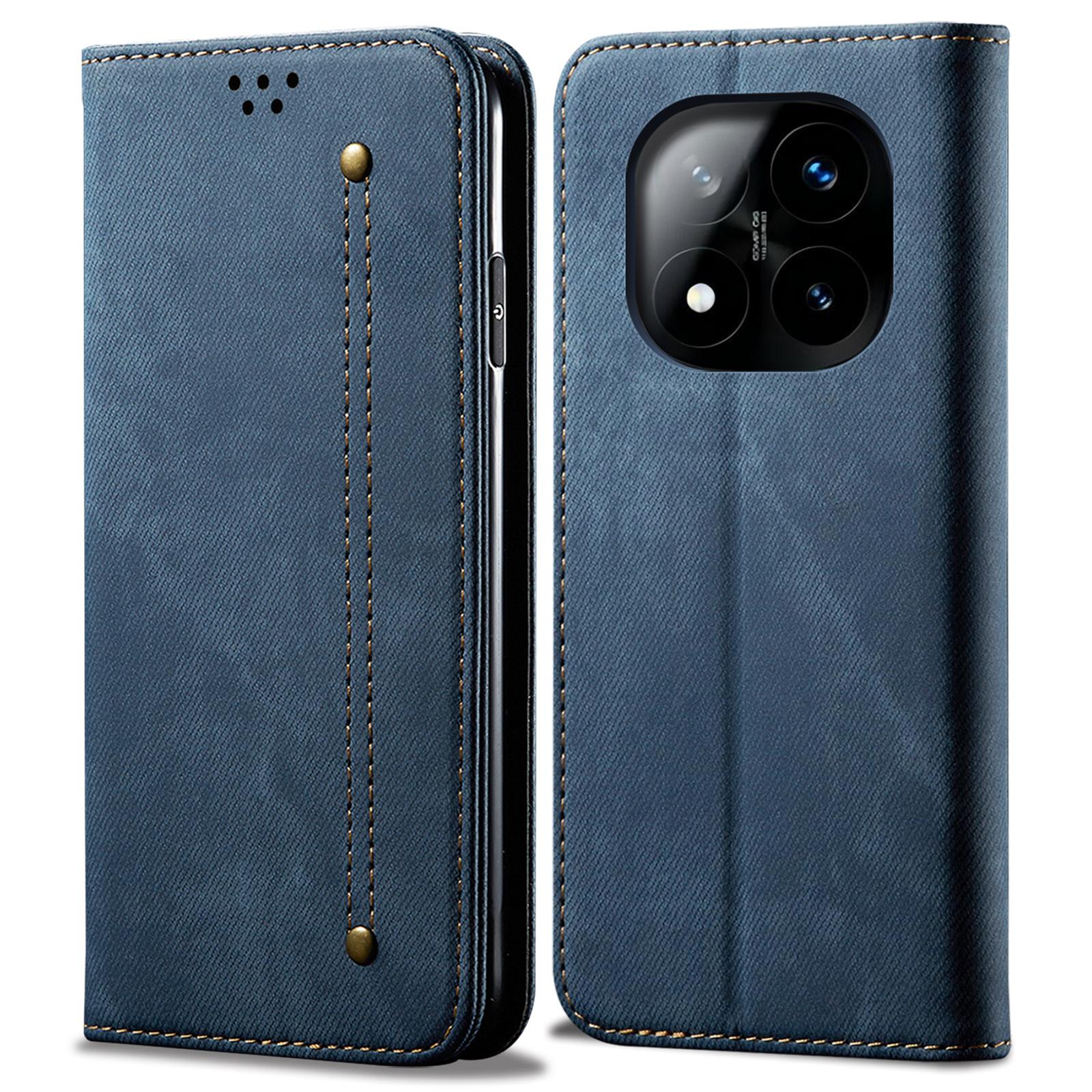 

For Xiaomi Redmi Note 14 Pro+ 5G Case Jeans Cloth Texture Anti-Scratch Leather Stand Phone Cover Blue