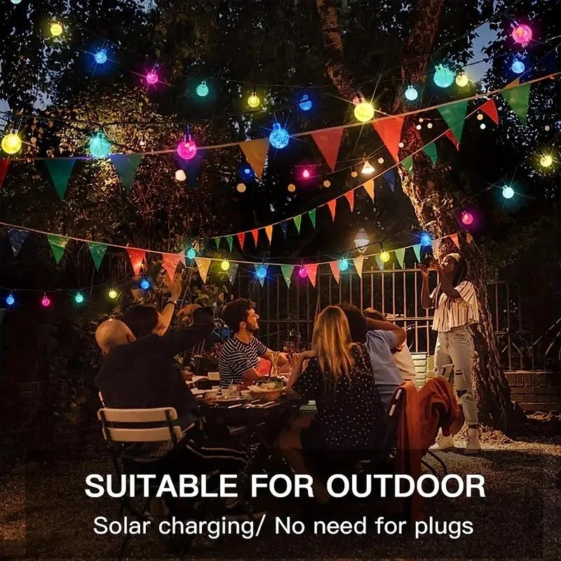 7M 50 LED 8 Modes Solar Crystal Ball String Light Outdoor Waterproof Solar Patio Light Garden Party Decor Solar String Light