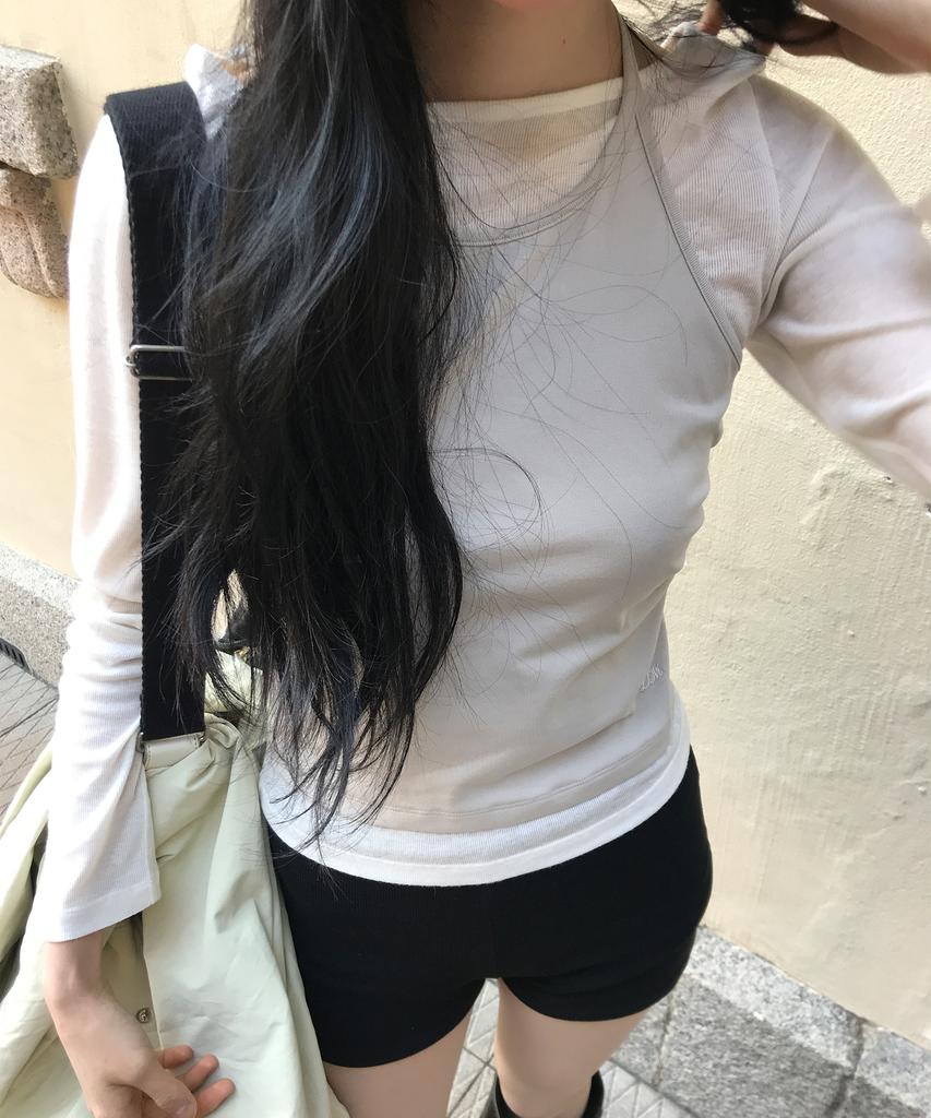 LETTER FROM MOON Shirred Halterneck Layered T-Shirt (Ivory)