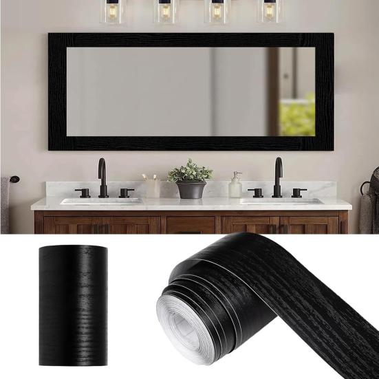 32.8FT Wood Grain Wallpaper Border Peel And Stick PVC Border Wall Decor Removable Waterproof Bathroom Mirror Frame Sticker for Bathroom Kitchen