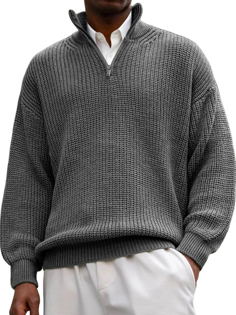 Men's Half-Zip Stand Collar Long Sleeve Polo Sweater (2025)