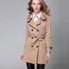 Women Classic Belt European Trench Coat Khaki Black Double Breasted Business Coat