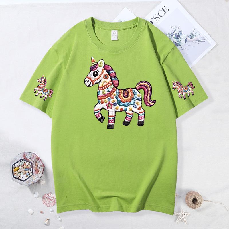 

2026 Year of the Horse Family Matching T-Shirts - Zodiac Design for Parent-Child Trio, New Year Short Sleeve Celebration Apparel 110cm