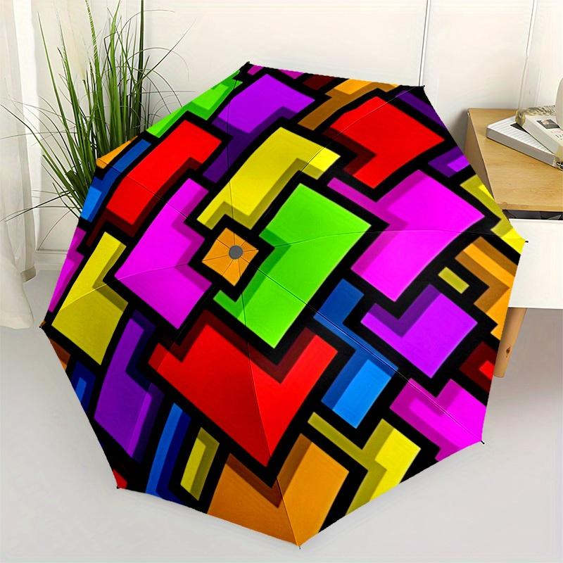 1pc Colorful Squares Automatic Opening/Closing Folding Umbrella with 108 Ribs, Plastic Handle, Windproof Portable Sunshade Umbrella Hallowee