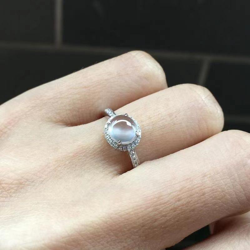 

New in Natural Ice Chalcedony Round Rings for Women Silver 925 Inlaid Diamond Simple Sparkling Ring Classic Jewelry Gift resizable срібний