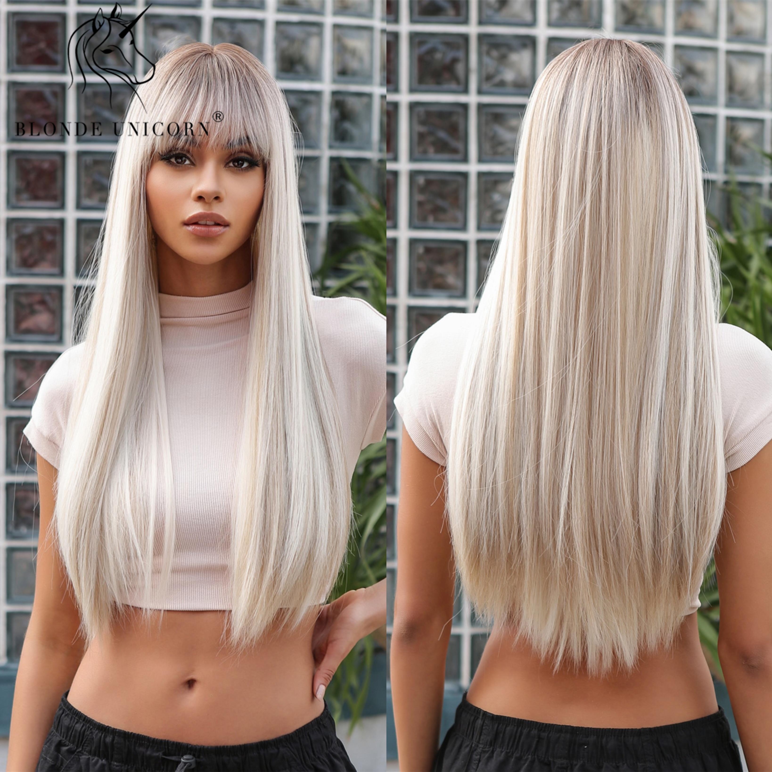 

Blonde Unicorn Synthetic Long Wavy Wig Ombre Purple to Blue for Woman Cosplay Halloween Wigs Heat Resistant Fiber Bangs Hair
