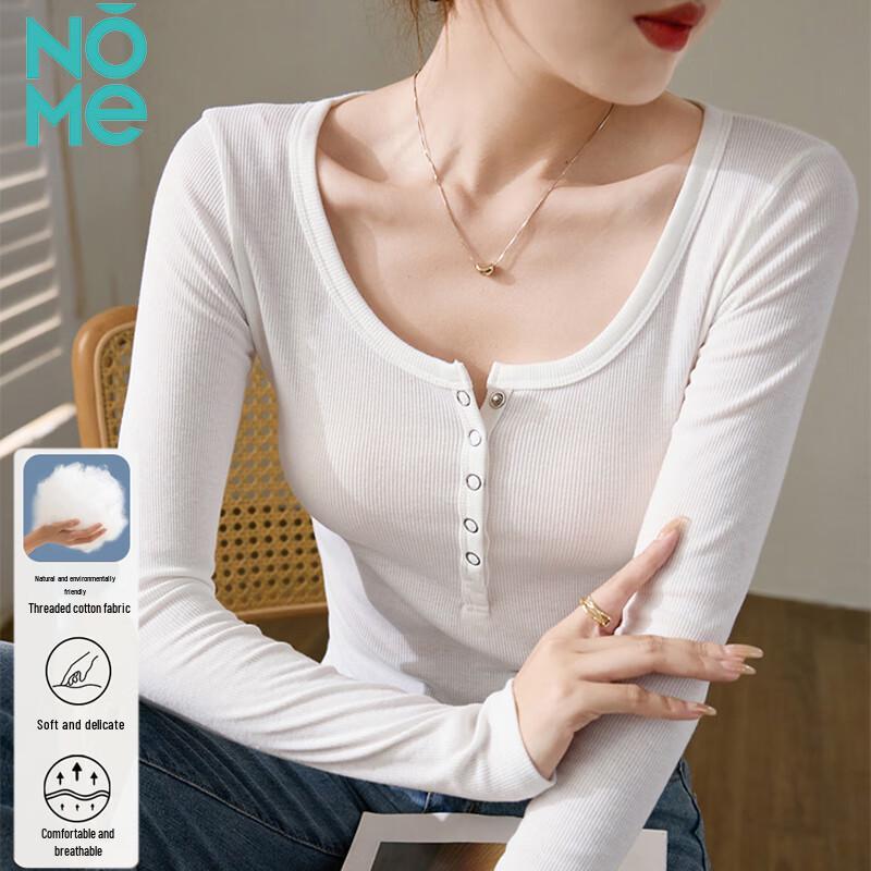 NOME Women s Slim Fit Button Ribbed Long Sleeve T-Shirt S