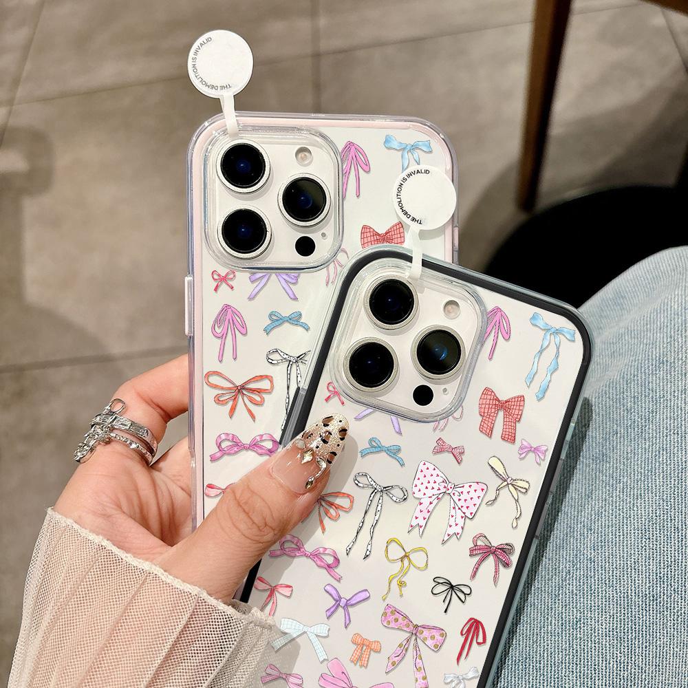 Colorful Bowknot Phone Case For iPhone 17 16 15 14 13 12 Pro Max 17 Air Shockproof Candy Color Frame Clear Bumper Back Cover