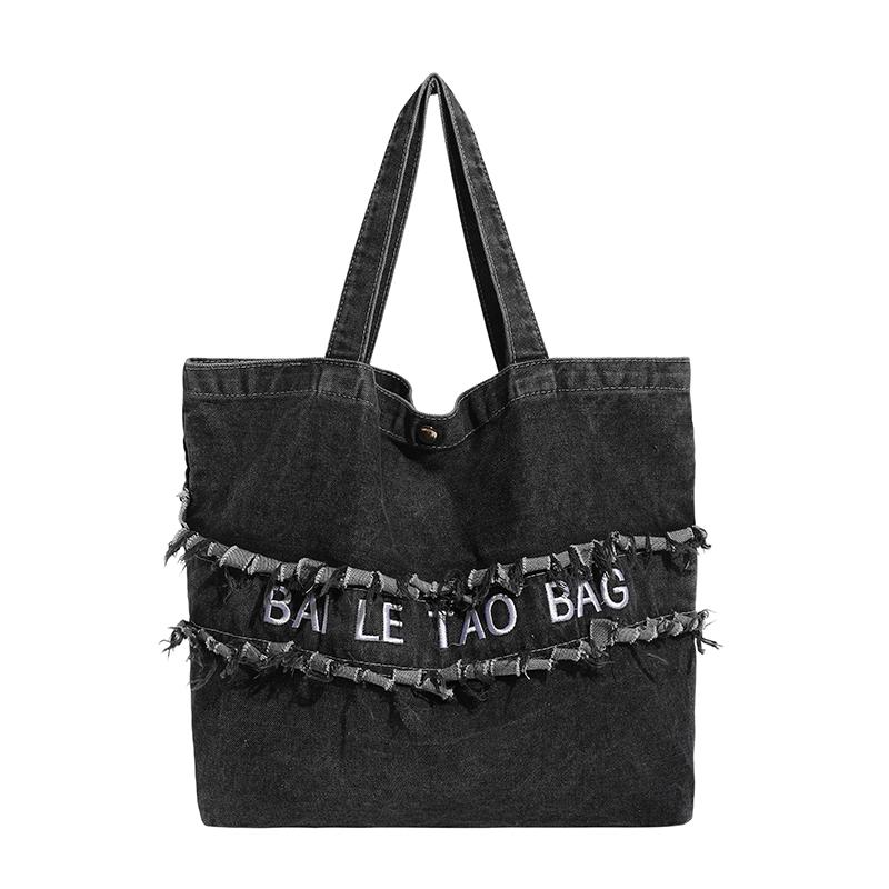 Large Capacity Denim Bag Women's Shoulder Bag Letters Tote Bag