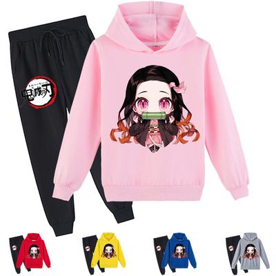 Kids Casual Hoodies Kimetsu No Yaiba Print Pullover Hoodie Fashion Autumn and Spring Sweatshirt Suits