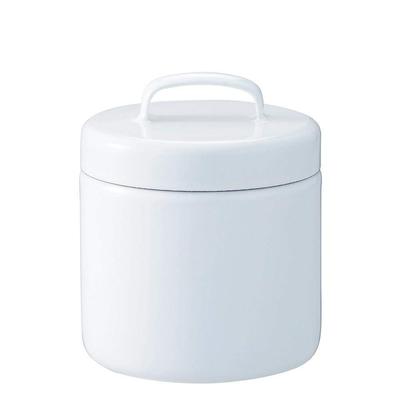 Nichinichi Dougu Enamel Storage Container, Round Canister with Inner Lid, Made In Japan, White, Size M