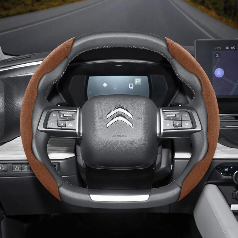 Suitable for Citroen Anti-Slip Buckle Segmented Suede Steering Wheel Cover, Anti-Slip and Durable, for C3 C4 X Berlingo C5 Aircross Jumper Spacetourer