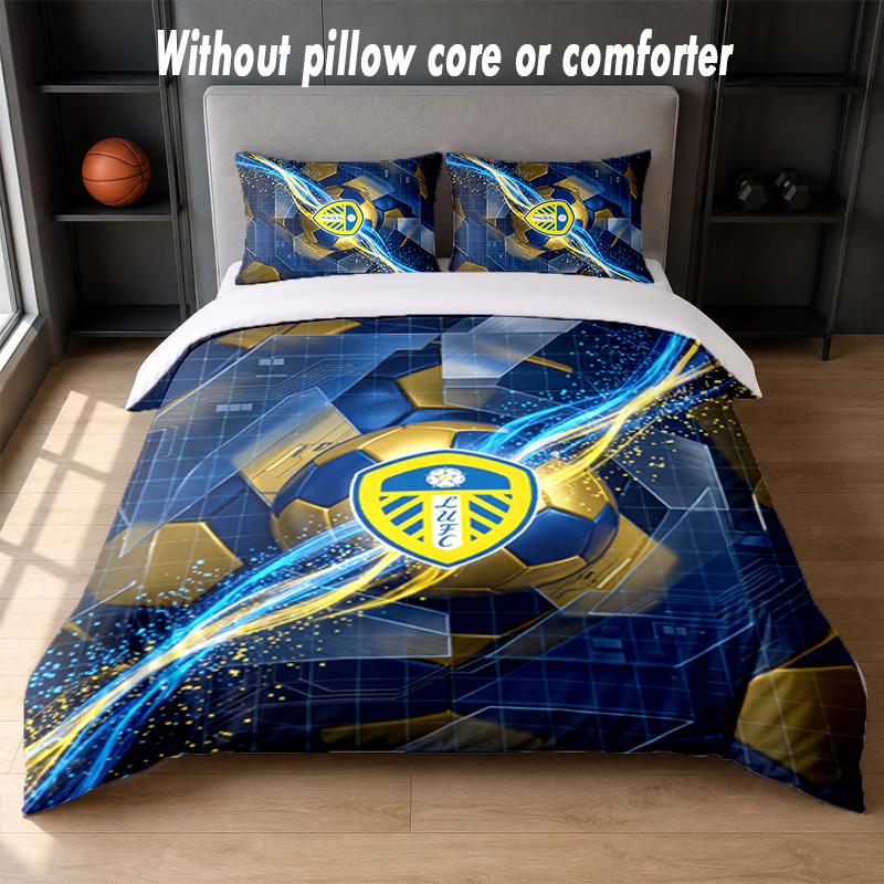 Leeds United Football Design Bed Bedding Set 1 Duvet Cover + 2 Pillowcases Soft Breathable Household Bed Linens