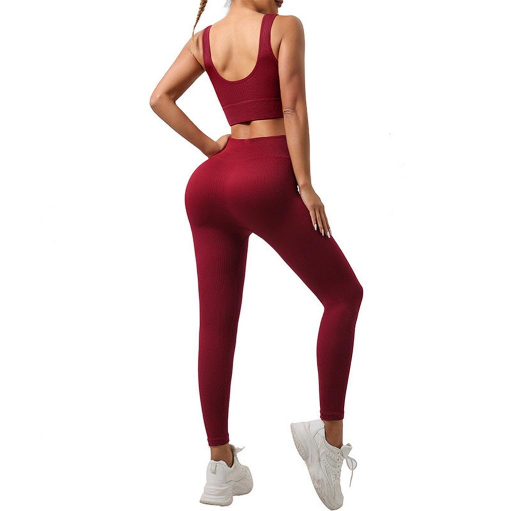Women's Fashion U Neck Sleeveless Top High Waist Tight Fit Fitness Running Sports Pants Yoga Two Piece Set
