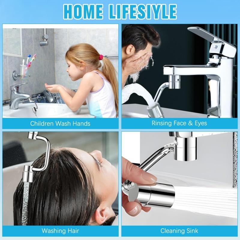 New U Shape Bathroom Sink Metal Faucet Expander 1080° Swivel 2-Mode,Splashproof Water-Saving Pressurized Sink Extension Filter