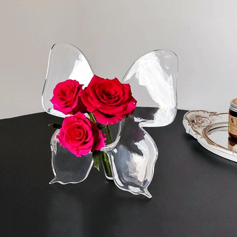 Gjennomsiktig sommerfugl akryl blomstervase tredimensjonale blomsterarrangements tilbehør sommerfuglvase hjemmedekorasjon
