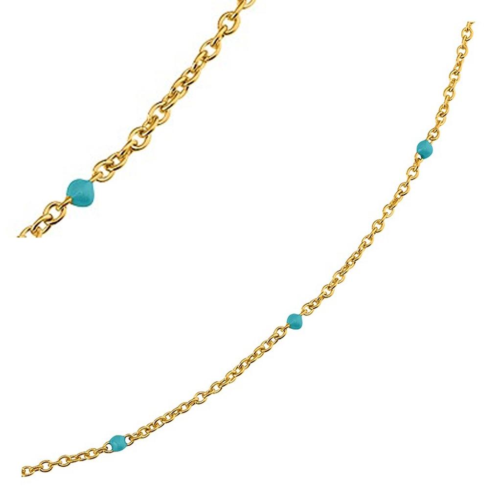 Altesse [R5718] - Gold Plated 'Boho' Turquoise Gold Chain Necklace - 45 Cm 2 Mm