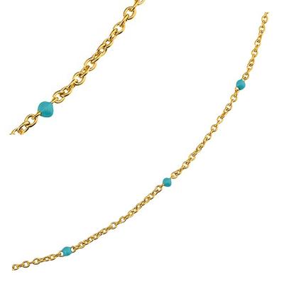 [R5718] - Gold Plated 'Boho' Turquoise Gold Chain Necklace - 45 Cm 2 Mm