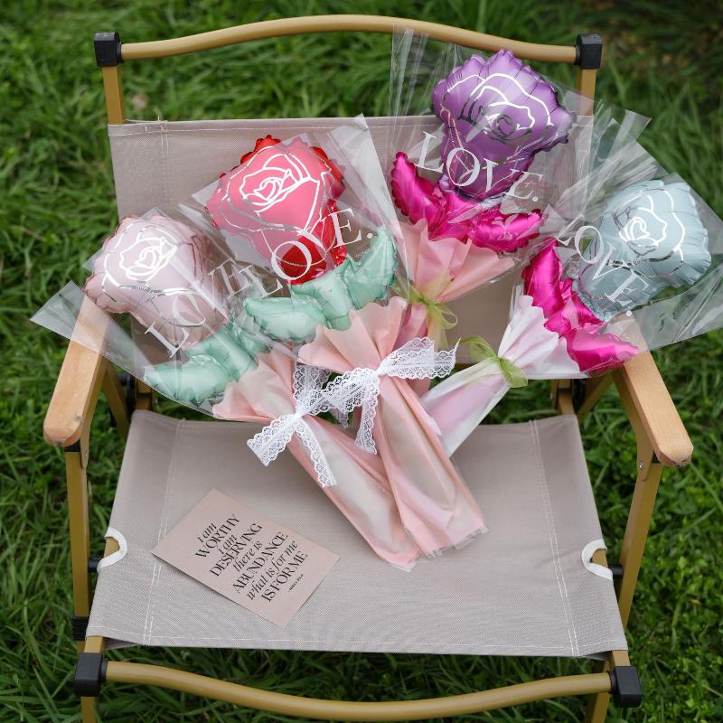 10/50Pcs Carnation Foil Balloons Valentine'S Day Rose Flower Balloon Decoration Valentine'S Day Flower Bouquet Birthday Decor