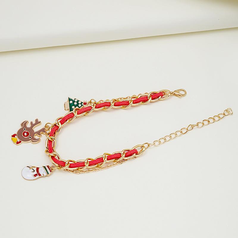 Christmas Bracelet Dripping Oil Christmas Tree Snowman Cane Pendant Multi-Layer Chain Bracelet Hand Jewelry Women