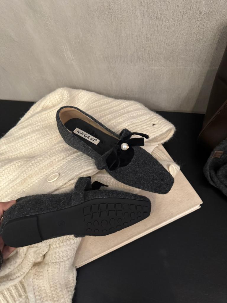 2025 winter new Korean version bow inner height increase versatile commuter square head inner velvet single shoes cotton shoes