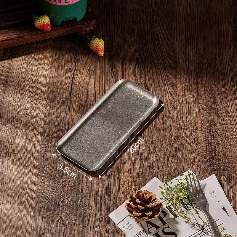 BEPAN Retrò Acciaio Inossidabile 304 Vassoio Quadrato Antico per Bistecca Display Creativo per Ristorante Piatto per Dessert Barbecue