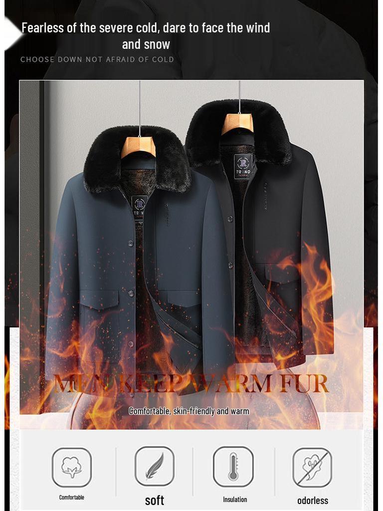 Men's Plus Size Business Casual Fleece-Lined Jacket with Detachable Fur Collar - 2025 Winter Collection