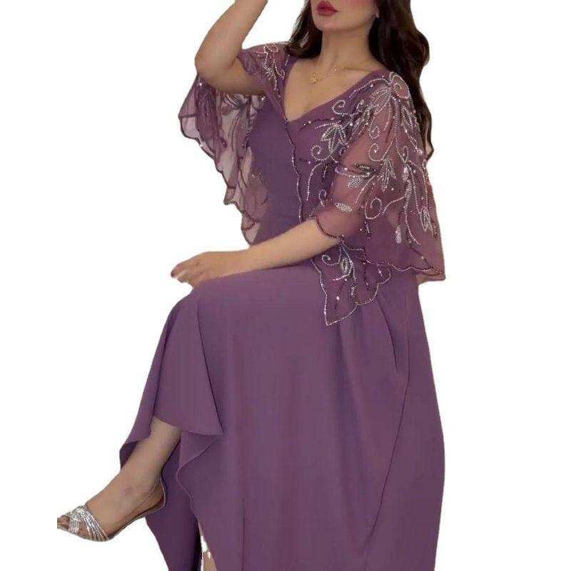 2023 Spring and Summer Women's Embroidered Shawl V Neck Evening Dress Sexy Party V-Neck Evening Dress