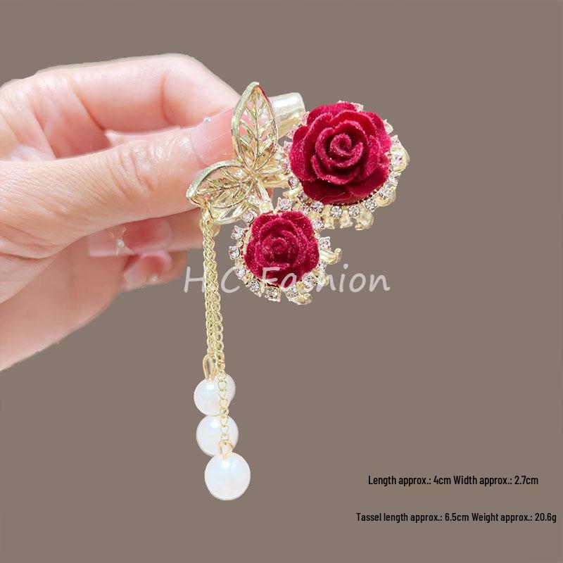 Püsküllü Beyaz Lotus İnci Yüksek At Kuyruğu Saç Tokası, Kadınlar İçin Yarı Bağlı Saç Sabitleme için Başın Arkasına Takılan Toka.