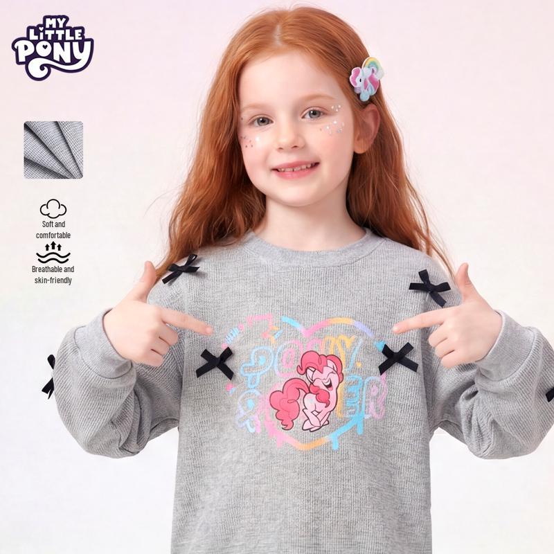 My Little Pony Girls Heather Grey Bow Print Long Sleeve Sweatshirt 130