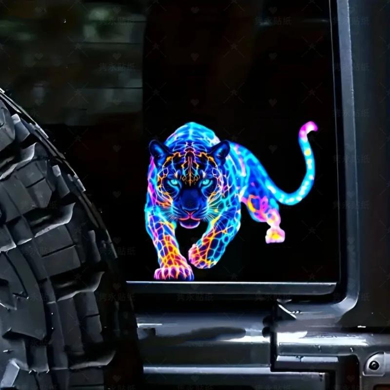 Vibrant Neon Leopard Motorcycle Decals Waterproof Sunproof Stickers for Scooter Fuel Tank Laptop Car Window DIY Decor
