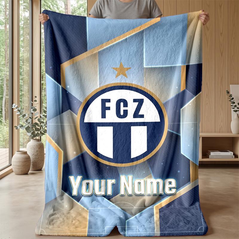 Custom Text Flannel Throw Blanket, Lightweight Cozy Bed Sofa BlanketFC Zürich
