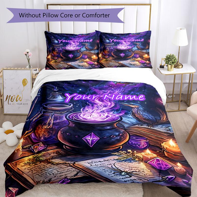 3PC Custom Name Spellbook" Bedding Set Duvet Cover Closure Includes 1 Duvet Cover & 2 Pillowcases for Bedroom