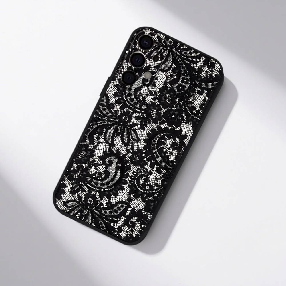 Vintage Lace Phone Case For Samsung S25,S24,S21,S22,S23,S30,Ultra,S20,Plus,Fe,Lite,5G Black Cover
