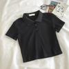Knitted Fashion Women Blouses Tall Tops Turn Down Collar Youth Blouses Clothing Chic Cropped Shirt