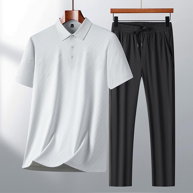 Men's Summer Cool Set: Short Sleeve T-shirt & Breathable Long Pants