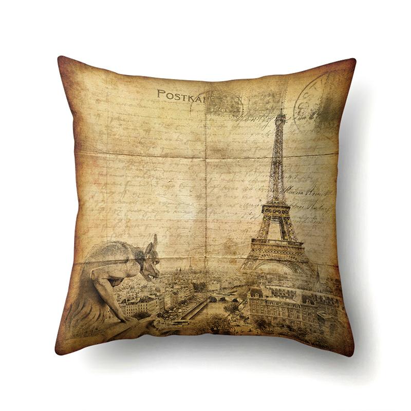 Polyester Pillow Cover Home Printed Pillow Cover Retro Tower European Building Cushion Cover Car Cushion Cover