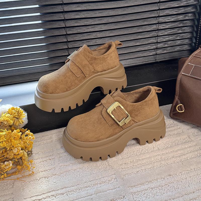 

2025 осень новые матовые туфли из искусственной кожи на толстой подошве, модные, универсальные, маленькие кожаные туфли, женские ретро повседневные лоферы 40 верблюд