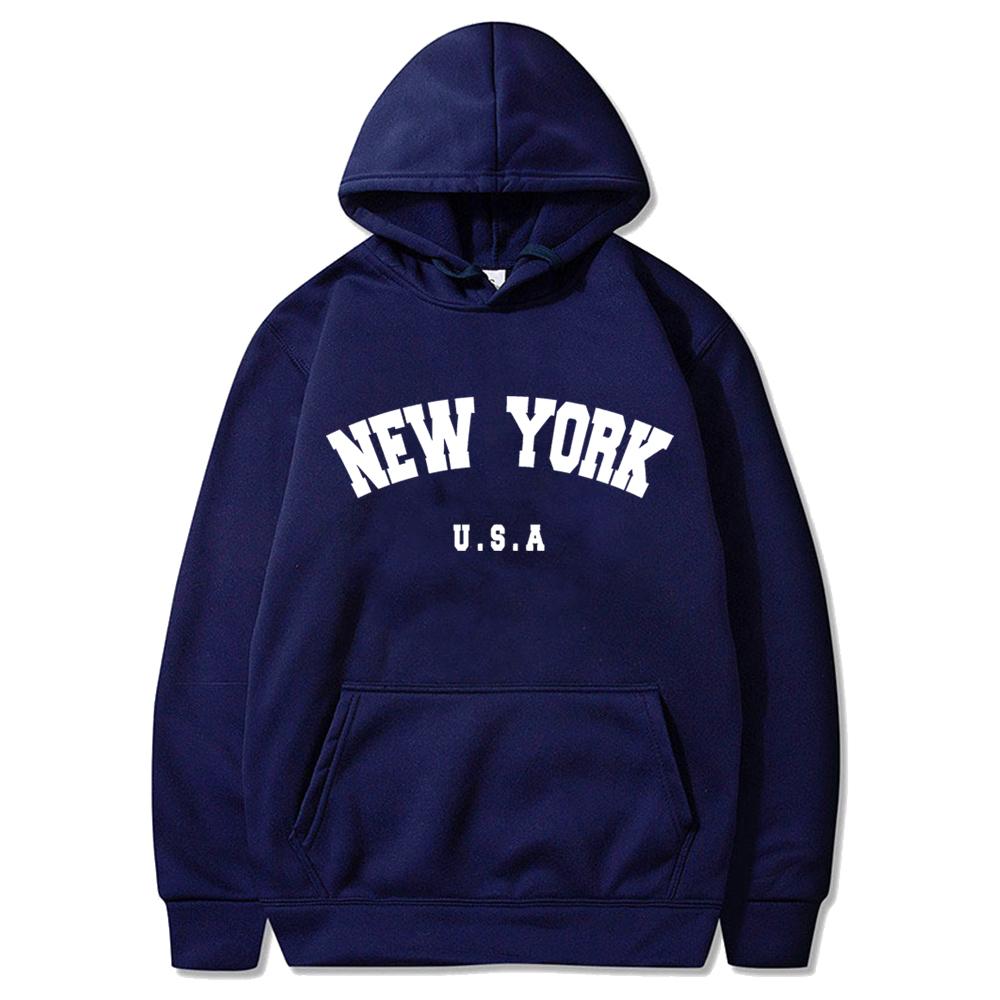Men s New York U.S.A City Hoodies Fashion Letter Printed Graphic Sweatshirts Loose Casual Harajuku Hooded Pullover Sportwear S темно-синий