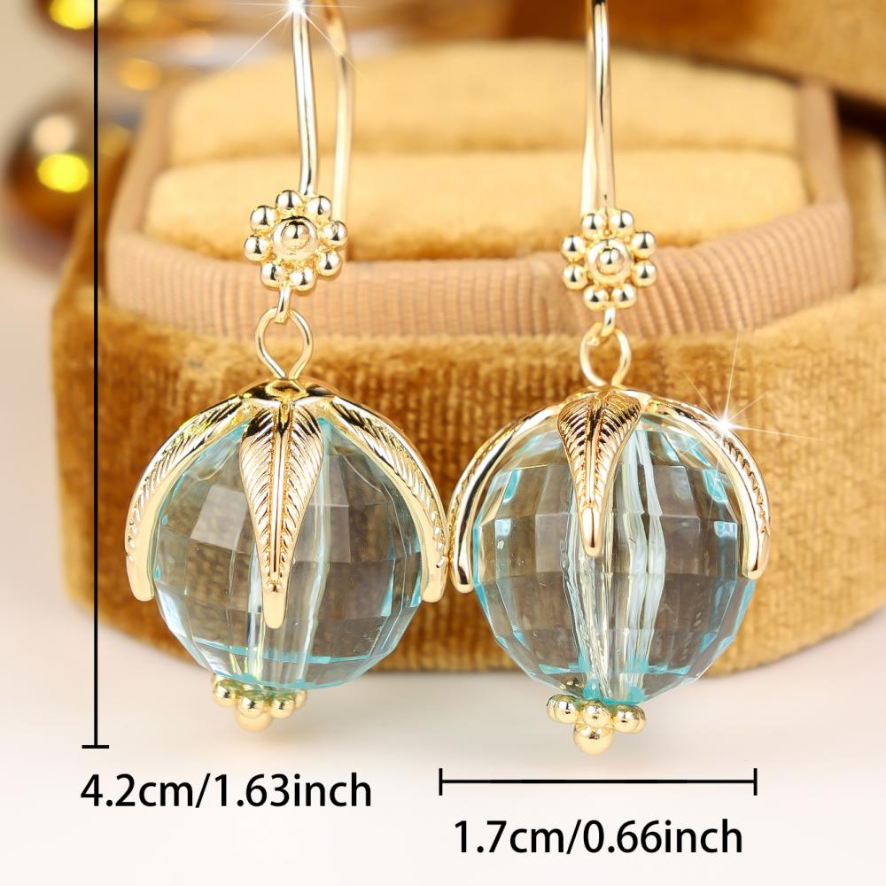 Exquisite Blue Color Spherical Leaf Dangle Earrings for Women Daily Wear and Party