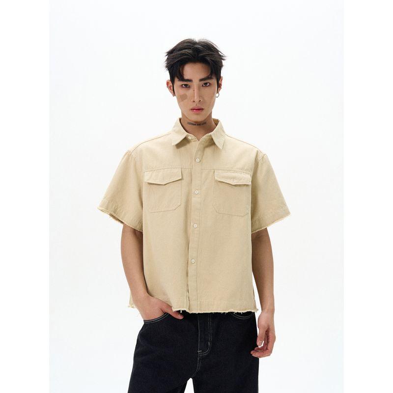 Kisko American Retro Style Boxy Workwear Short-Sleeved Shirt for Men and Women Vintage Loose Casual Outdoor Shirt