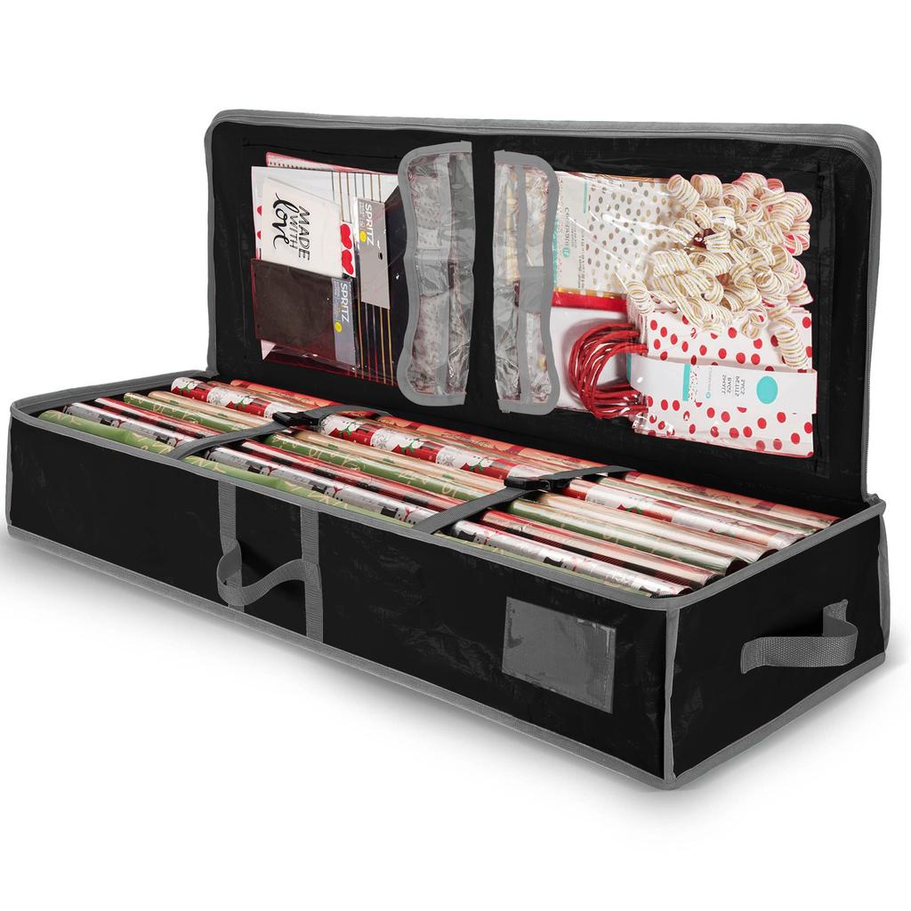 Underbed Gift Wrap Organizer - & Stain-Resistant Heavy-Duty Storage Box with Zippered Lid -  for Gift Wrapping Supplies