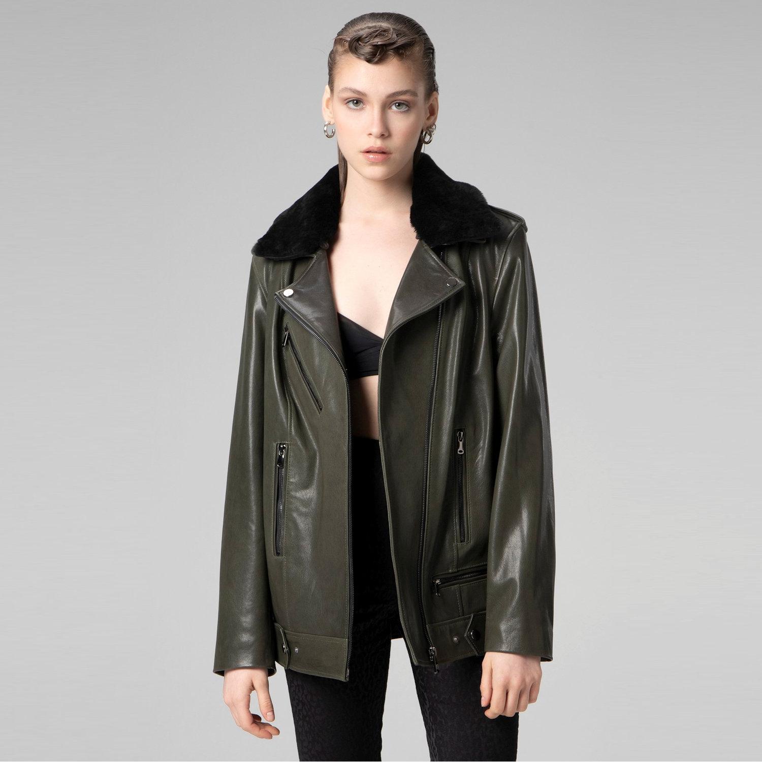 

Женское пальто Dericlub из 100% натуральной кожи XS зелёный