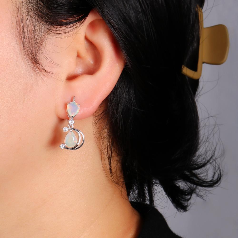 Ohrringe mit Verschluss im Sterne-Mond-Design, 925er Sterlingsilber mit 4 Karat natürlichem Opal, hochwertiger Schmuck für Frauen und Ehefrauen, schönes Geschenk