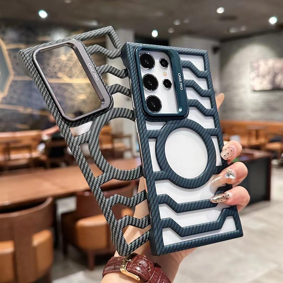 

Anti-Collision Phone Luxury Magnetic Lens Bracket Phone Cover For Samsung S24Ultra S24Plus Fashion Carbon Fiber Case For Samsung For Samsung S24