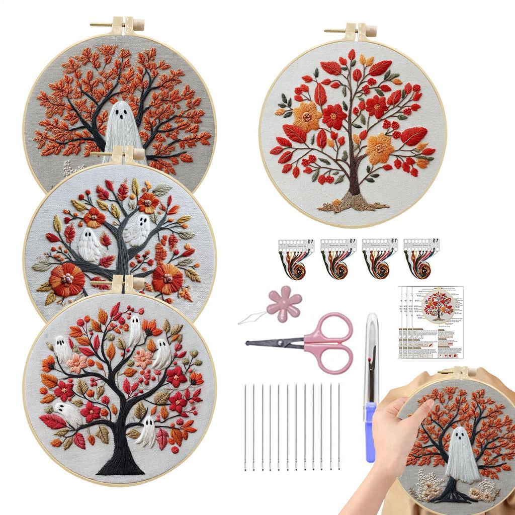 Halloween Embroidery Set Gothic Halloween Embroidery Beginner Kit Needlework Accessories For Holiday Costume Crafting Party