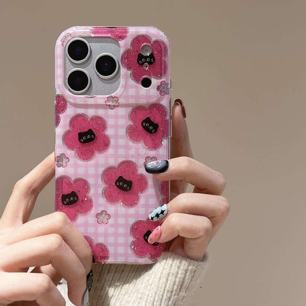 Glitter Sequins Flower Cat Suitable for Apple 16 Mobile Phone Case iPhone17Pro Max New 15/14 Double Layer
