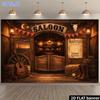 Prodotto piatto 2D in un pezzo Sfondo in tessuto per banner di salone da cowboy western con porta in legnoXY